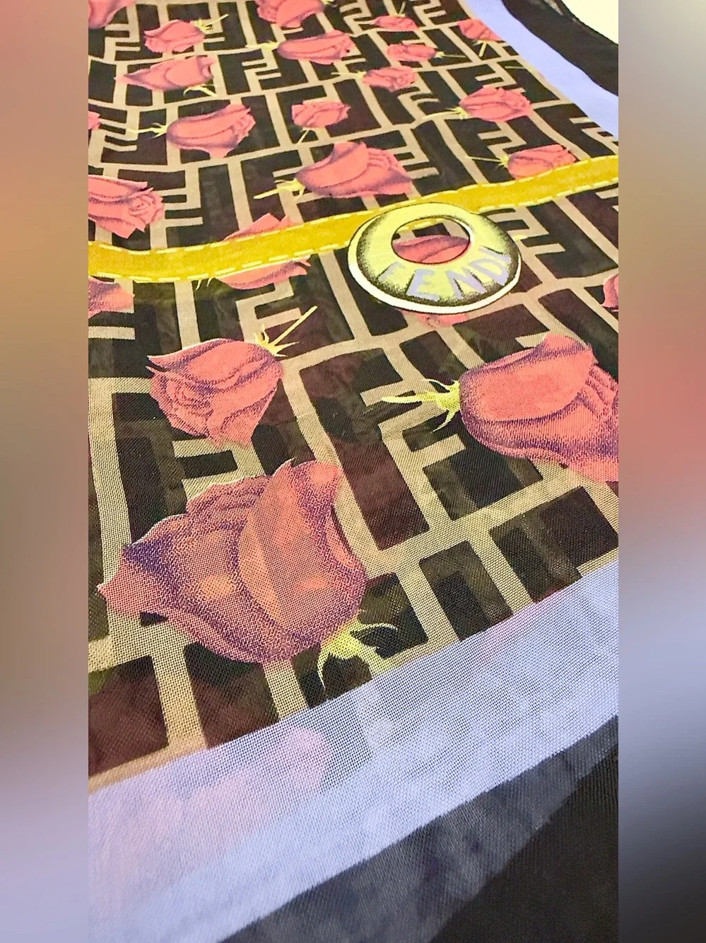 Fendi Silk Scarf Shawl FF Zucca w Roses